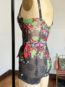vintage 1960s floral swimsuit {xs-m}