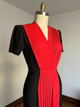 Load image into Gallery viewer, vintage 1940s black and red rayon gown {s}