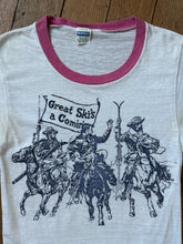 Load image into Gallery viewer, vintage 1970s skiing cowboys ringer tee AS-IS