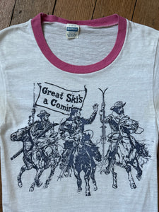 vintage 1970s skiing cowboys ringer tee AS-IS