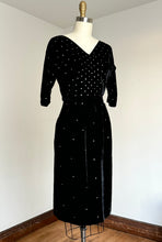 Load image into Gallery viewer, vintage 1950s rhinestone velvet wiggle dress {xxs}