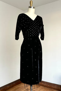 vintage 1950s rhinestone velvet wiggle dress {xxs}