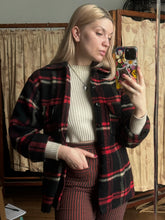 Load image into Gallery viewer, vintage 1950s 60s red plaid wool shirt jacket