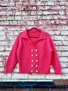 vintage 1950s pink knit cardigan {L+}