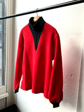 Load image into Gallery viewer, vintage 1950s red fuzzy pullover quarter zip sweater