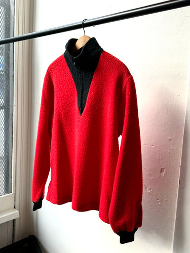 vintage 1950s red fuzzy pullover quarter zip sweater