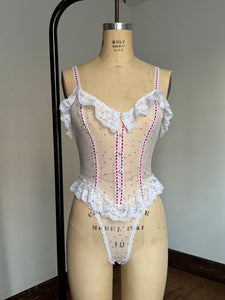 vintage 1980s little hearts bodysuit teddy lingerie {xs/s}