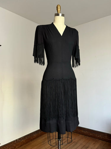 vintage 1940s black tassel dress {xs}