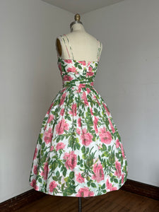 vintage 1950s pink roses sun dress {xs}