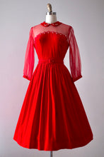 Load image into Gallery viewer, vintage 1950s red velvet dress