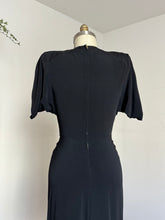 Load image into Gallery viewer, vintage 1940s black rayon Dorothy O’Hara dress {s}