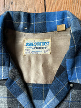 Load image into Gallery viewer, vintage 1950s blue plaid wool long sleeve shirt