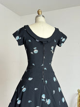 Load image into Gallery viewer, vintage 1950s black sun dress with embroidered flowers {xs}
