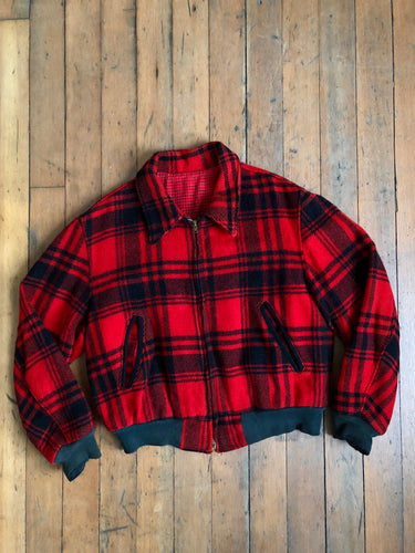 vintage 1950s red wool plaid Ricky cropped jacket