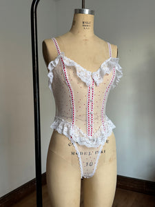 vintage 1980s little hearts bodysuit teddy lingerie {xs/s}