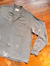 Load image into Gallery viewer, vintage 1950s brown long sleeve rayon shirt with loop collar