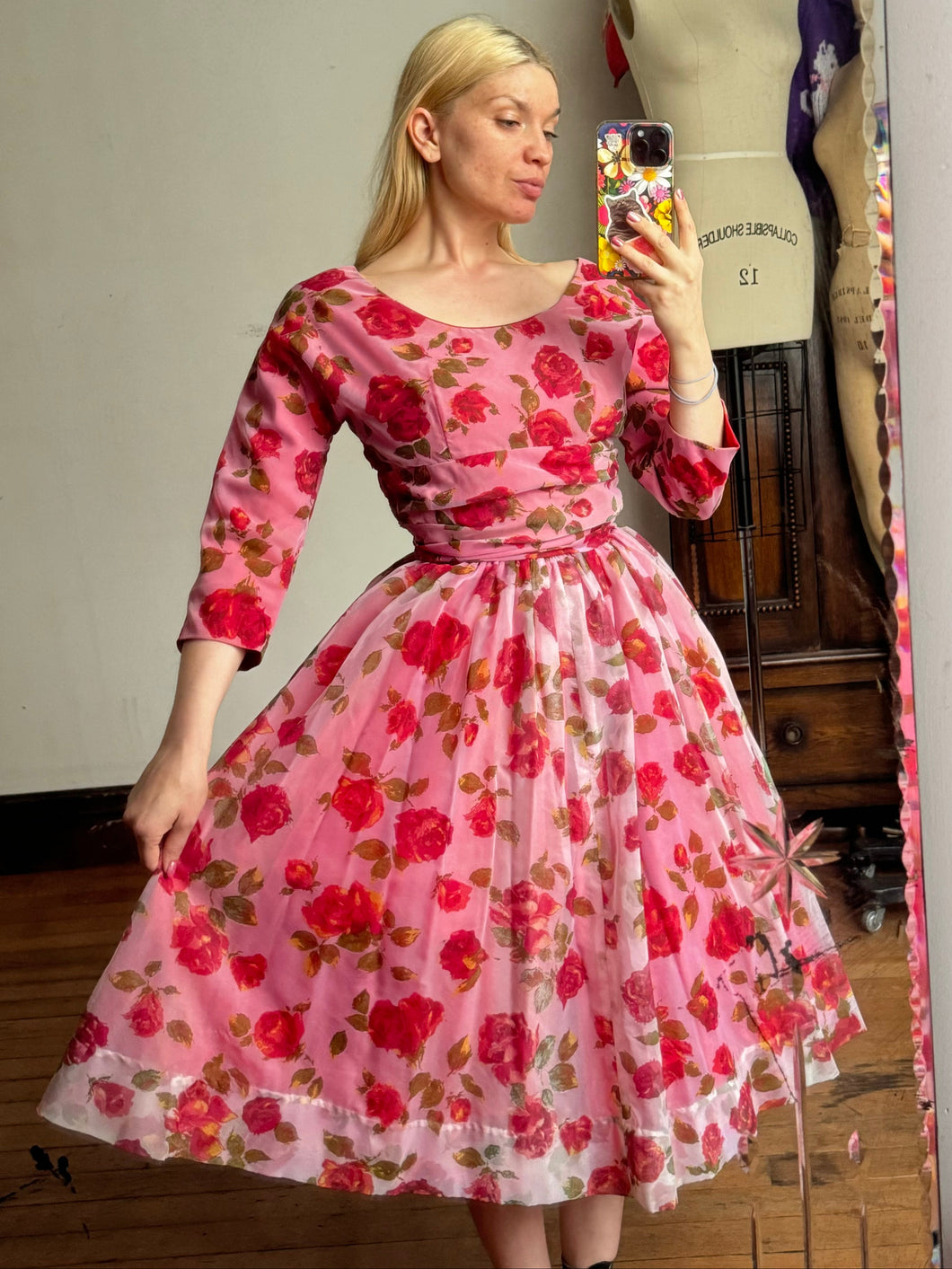 vintage 1950s roses dress {xxs}