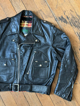 Load image into Gallery viewer, vintage 1970s Brimaco D pocket motorcycle leather jacket