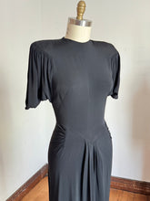 Load image into Gallery viewer, vintage 1940s black rayon Dorothy O’Hara dress {s}