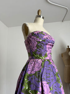 vintage 1950s purple roses dress {xs}