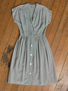 vintage 1940s green gingham dress {s/m} as-is