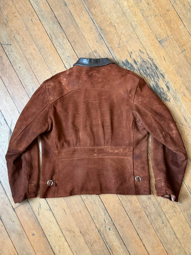 vintage 1940s suede horsehide belted back side synch jacket