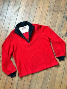 vintage 1950s red fuzzy pullover quarter zip sweater