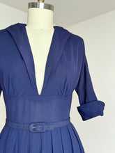 Load image into Gallery viewer, vintage 1940s 50s navy rayon low cut dress {m}