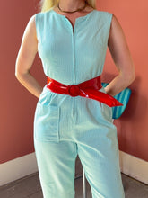 Load image into Gallery viewer, vintage 1950s striped cotton jumpsuit {s/m}