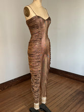 Load image into Gallery viewer, vintage 1980s Frederick’s of Hollywood gold jumpsuit {s}