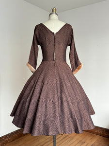 vintage 1950s party dress w/ faux fur cuffs {s}