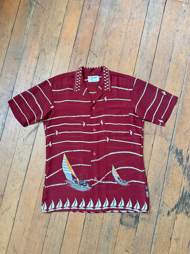 vintage 1950s novelty rayon sailboat button up shirt