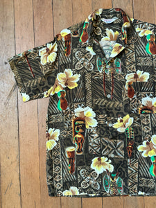 vintage 1960s rayon Tiki Hawaiian shirt