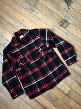 Load image into Gallery viewer, vintage 1950s 60s red plaid wool shirt jacket