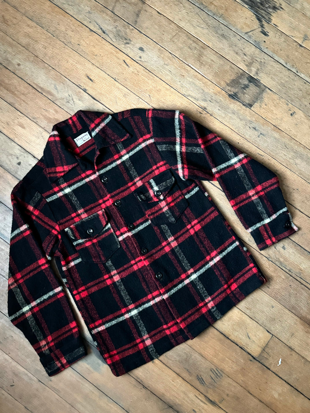 vintage 1950s 60s red plaid wool shirt jacket