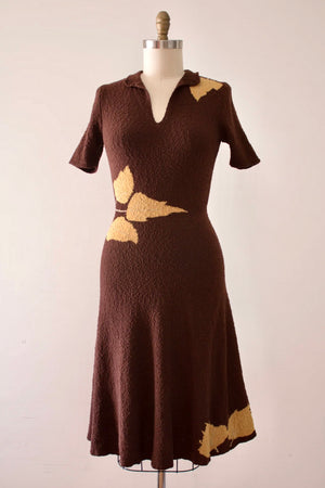vintage 1950s novelty knit leaf dress