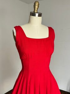 vintage 1950s red Jonathan Logan pinafore dress {xs}