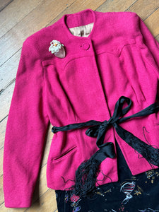 vintage 1940s fuchsia pink wool jacket {XXL}