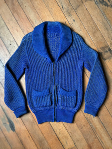 vintage 1950s blue knit zip up sweater