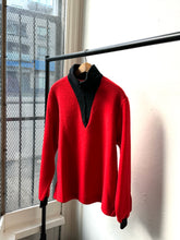 Load image into Gallery viewer, vintage 1950s red fuzzy pullover quarter zip sweater