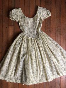 vintage 1950s sheer leaf print dress {s}