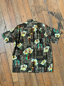 vintage 1960s rayon Tiki Hawaiian shirt