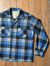 Load image into Gallery viewer, vintage 1950s blue plaid wool long sleeve shirt