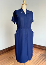 Load image into Gallery viewer, vintage 1940s navy rayon dress {XL/1X}