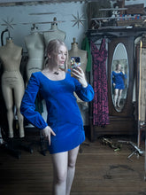 Load image into Gallery viewer, vintage 1960s blue velvet mini dress {xs}