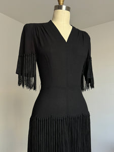 vintage 1940s black tassel dress {xs}