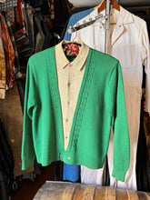 Load image into Gallery viewer, vintage 1950s 60s green knit cardigan sweater jacket