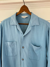 Load image into Gallery viewer, vintage 1950s blue rayon long sleeve shirt - loop collar