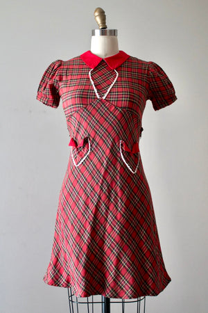 vintage 1940s red plaid dress