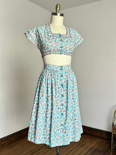 vintage 1940s cotton floral skirt and crop top set {m}